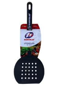 Escumadeira Colher De Nylon Preta Com Cabo Ergonômico E Antiderrapante Que Não Risca