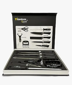 Jogo De Facas Titanium 8 Pçs Premium Gourmet Inox Churrasco