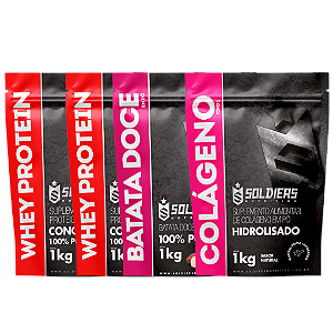 Kit: Whey Protein Concentrado 2Kg+Batata Doce Em Pó 1Kg + Colágeno Hidrolisado 1Kg - 100% Importado - Soldiers Nutrition