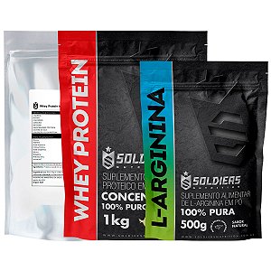 Kit: Whey Protein Concentrado 1Kg + Whey Isolado 1Kg + Arginina 500g - 100% Importado - Soldiers Nutrition