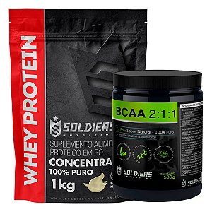 Kit: Whey Protein Concentrado 1Kg + BCAA Em Pó 500g - 100% Importado - Soldiers Nutrition