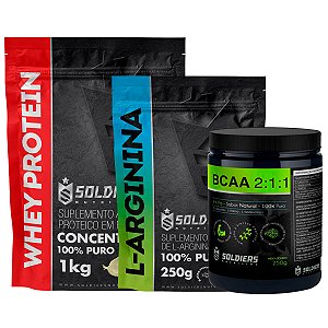 Kit: Whey Protein Concentrado 1Kg + Arginina 250g + BCAA Em Pó 250g - 100% Importado - Soldiers Nutrition