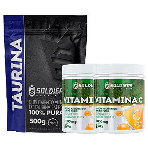 Kit: Taurina 500g + 2 Vitaminas C Em Pó 500g - 100% Pura Importada - Soldiers Nutrition