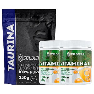 Kit: Taurina 250g + 2 Vitaminas C Em Pó 500g - 100% Puro Importado - Soldiers Nutrition
