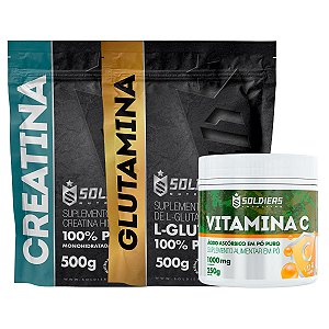 Kit: Glutamina 500g + Vitamina C Em Pó 250g + Creatina Monohidratada 500g - 100% Puro Importado - Soldiers Nutrition