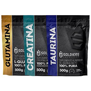 Kit: Creatina Monohidratada 500g + Taurina 500g + Glutamina 500g - 100% Puro Importado - Soldiers Nutrition