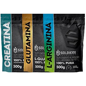 Kit: Creatina Monohidratada 500g + Glutamina 500g + Arginina 500g - 100% Pura importada - Soldiers Nutrition
