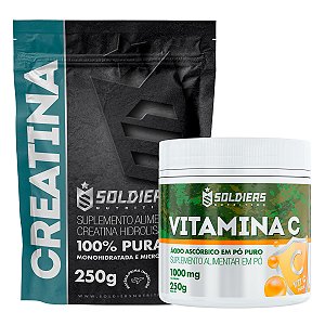 Kit: Creatina Monohidratada 250g + Vitamina C Em Pó 250g - 100% Puro Importado - Soldiers Nutrition