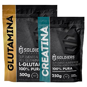 Kit: Creatina Monohidratada 250g + Glutamina 500g - 100% Pura Importada - Soldiers Nutrition
