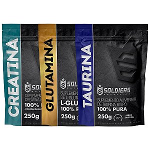 Kit: Creatina Monohidratada 250g + Glutamina 250g + Taurina 250g - 100% Pura Importada - Soldiers Nutrition