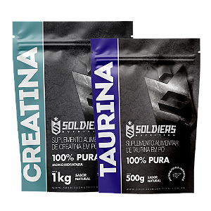 Kit: Creatina Monohidratada 1Kg + Taurina 500g - 100% Pura Importada - Soldiers Nutrition