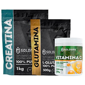 Kit: Creatina Monohidratada 1Kg + Glutamina 500g + Vitamina C Em Pó 500g - 100% Pura Importada - Soldiers Nutrition