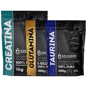 Kit: Creatina Monohidratada 1Kg + Glutamina 500g + Taurina 500g - 100% Pura Importada - Soldiers Nutrition
