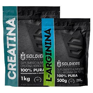 Kit: Creatina Monohidratada 1Kg + Arginina 500g - 100% Pura Importada - Soldiers Nutrition