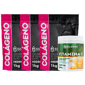 Kit: Colágeno Hidrolisado 3Kg + Vitamina C Em Pó 500g - 100% Puro Importado - Soldiers Nutrition