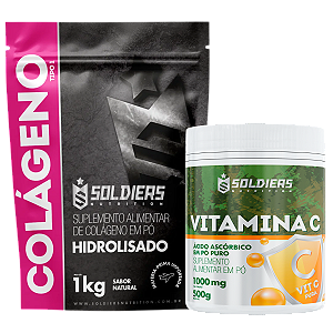 Kit: Colágeno 1Kg + Vitamina C Em Pó 500g - 100% Puro Importado - Soldiers Nutrition