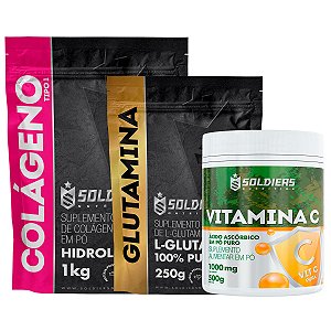 Kit: Colágeno 1Kg + Glutamina 250g + Vitamina C Em Pó 500g - 100% Puro Importado - Soldiers Nutrition