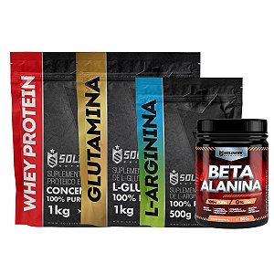 Kit: Beta Alanina 500g+Arginina 500g+Whey Protein Concentrado 1Kg + Glutamina 1Kg - 100% Importado - Soldiers Nutrition