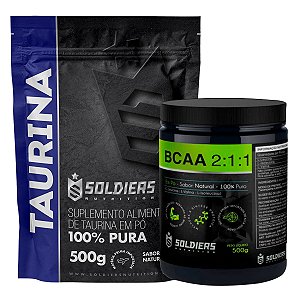 Kit: BCAA Em Pó 500g + Taurina 500g - 100% Puro Importado - Soldiers Nutrition