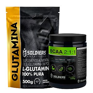 Kit: BCAA Em Pó 500g + Glutamina 500g - 100% Puro Importado - Soldiers Nutrition