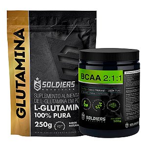 Kit: BCAA Em Pó 500g + Glutamina 250g - 100% Puro Importado - Soldiers Nutrition