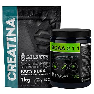Kit: BCAA Em Pó 2Kg + Creatina Monohidratada 2kg - 100% Puro Importado - Soldiers Nutrition