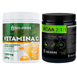 Kit: BCAA Em Pó 250g + Vitamina C Em Pó 500g - 100% Puro Importado - Soldiers Nutrition