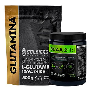Kit: BCAA Em Pó 250g + Glutamina 500g - 100% Puro Importado - Soldiers Nutrition