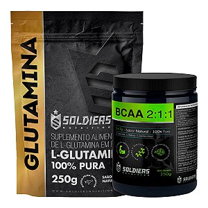 Kit: BCAA Em Pó 250g + Glutamina 250g - 100% Puro Importado - Soldiers Nutrition