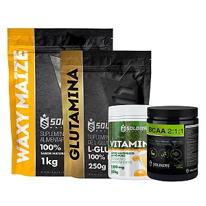 Kit: BCAA Em Pó 250g + Glutamina 250g + Vitamina C Em Pó 500g + Waxy Maize 1Kg - Soldiers Nutrition