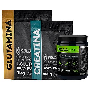 Kit: BCAA Em Pó 1Kg + Glutamina 1Kg + Creatina Monohidratada 500g - 100% Puro Importado - Soldiers Nutrition