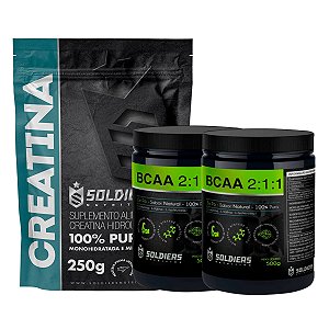 Kit: BCAA Em Pó 1Kg + Creatina Monohidratada 250g - 100% Puro Importado - Soldiers Nutrition