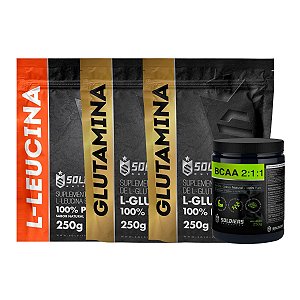 Kit: Bcaa 250g + Leucina 250g + 2 Glutamina 250g - 100% Puro Importado - Soldiers Nutrition