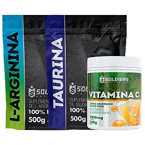 Kit: Arginina 500g + Taurina 500g + Vitamina C Em Pó 500g - 100% Puro Importado - Soldiers Nutrition