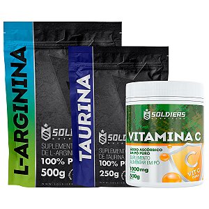 Kit: Arginina 500g + Taurina 250g + Vitamina C Em Pó 500g - 100% Pura Importada - Soldiers Nutrition
