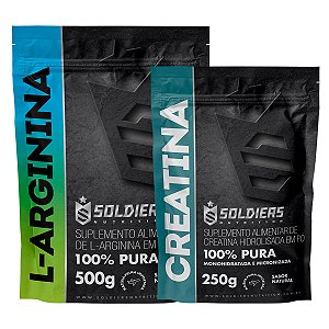Kit: Arginina 500g + Creatina Monohidratada 250g - 100% Pura Importada - Soldiers Nutrition