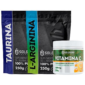Kit: Arginina 250g + Taurina 250g + Vitamina C Em Pó 250g - 100% Puro Importado - Soldiers Nutrition