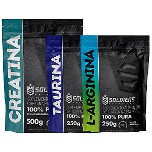 Kit: Arginina 250g + Creatina Monohidratada 500g + Taurina 250g - 100% Pura Importada - Soldiers Nutrition