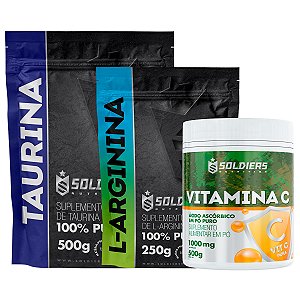Kit: Arginina 250g +  Taurina 500g + Vitamina C Em Pó 500g - 100% Puro Importado - Soldiers Nutrition