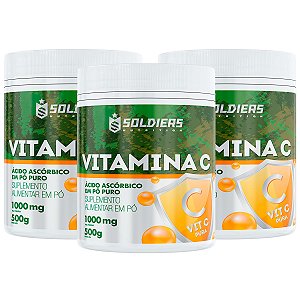 Kit: 3 Vitaminas C Em Pó 500g - 100% Pura Importada - Soldiers Nutrition