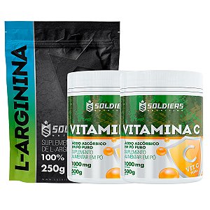 Kit: 2 Vitaminas C Em Pó 500g + Arginina 250g - 100% Pura Importada - Soldiers Nutrition