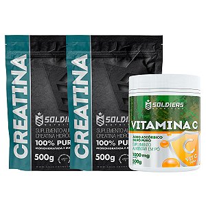 Kit: 2 Creatinas Monohidratada 500g + Vitamina C Em Pó 500g - 100% Pura Importada - Soldiers Nutrition