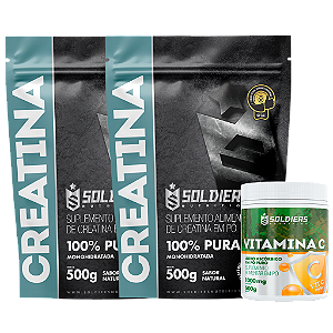 Kit: 2 Creatinas Monohidratada 500g + Vitamina C Em Pó 500g - 100% Pura Importada - Soldiers Nutrition