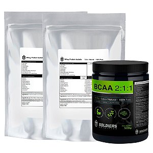 Kit: Whey Protein Isolado 2Kg + BCAA Em Pó 500g - 100% Importado - Soldiers Nutrition
