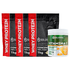 Kit: Whey Protein Concentrado 3Kg + Vitamina C Em Pó 500g - 100% Importado - Soldiers Nutrition