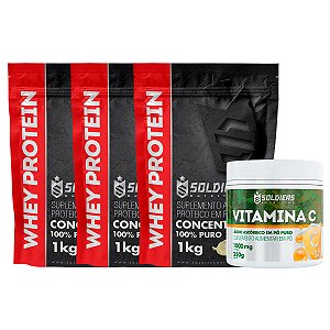 Kit: Whey Protein Concentrado 3Kg + Vitamina C Em Pó 250g - 100% Importado - Soldiers Nutrition