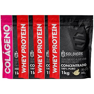 Kit: Whey Protein Concentrado 3Kg + Colágeno Hidrolisado 1Kg - 100% Importado - Soldiers Nutrition
