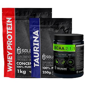 Kit: Whey Protein Concentrado 3Kg + BCAA Em Pó 250g + Taurina 250g - 100% Importado - Soldiers Nutrition