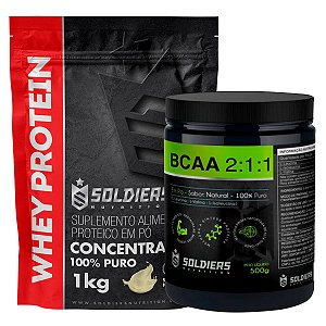 Kit: Whey Protein Concentrado 3kg + BCAA Em Pó 1kg - 100% Importado - Soldiers Nutrition