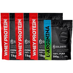 Kit: Whey Protein Concentrado 3Kg + Arginina 500g - 100% Importado - Soldiers Nutrition